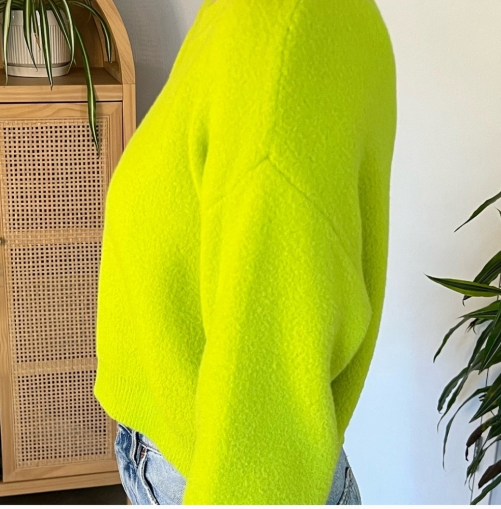 Lime green fuzzy crop top sweater